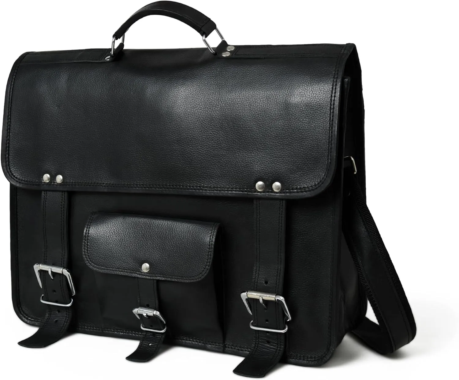Genuine Goat Leather Messenger Bag, Black