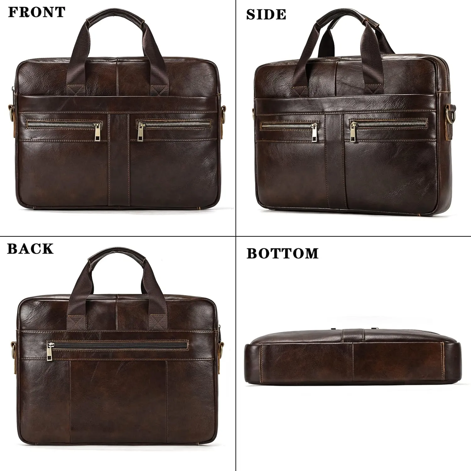 Genuine Leather Briefcase for Men, Laptop Computer Shoulder Bag With Strap, 15.6 Inch Business Travel Work Handbag