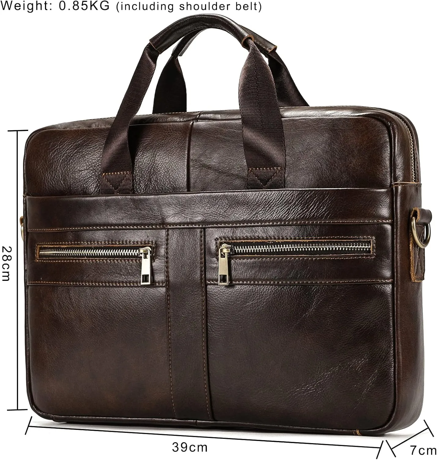 Genuine Leather Briefcase for Men, Laptop Computer Shoulder Bag With Strap, 15.6 Inch Business Travel Work Handbag