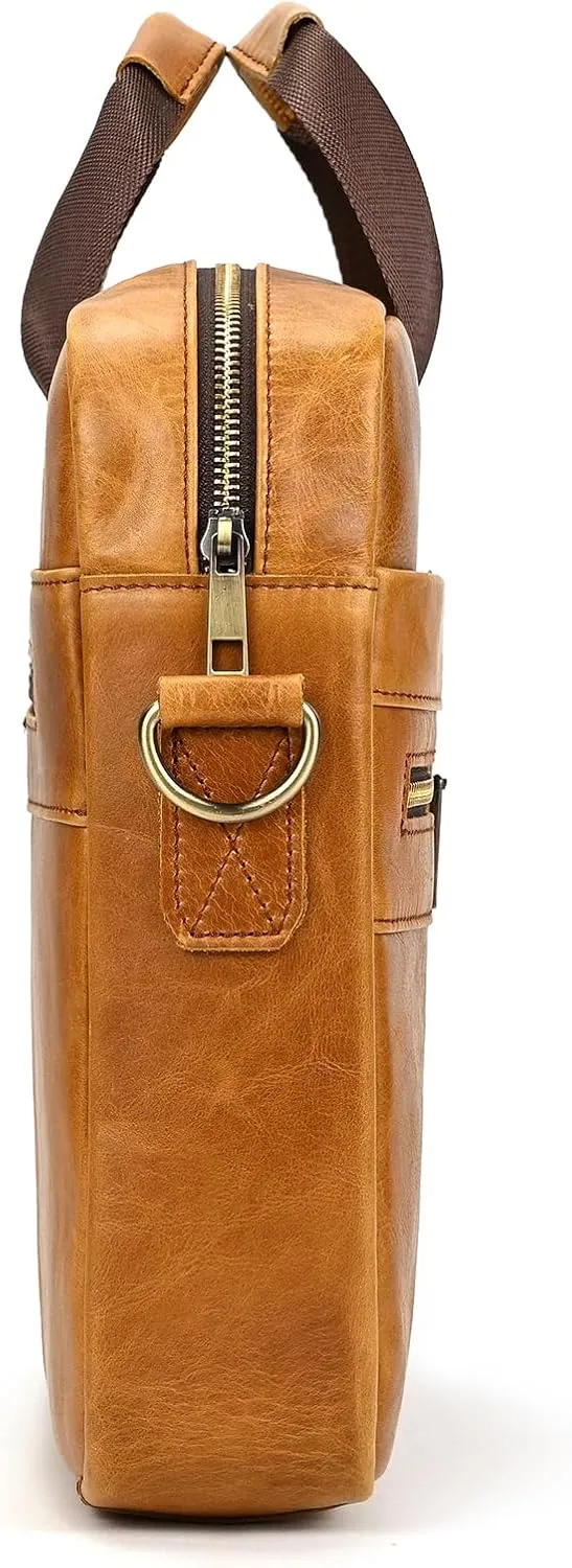 Genuine Leather Briefcase for Men, Laptop Computer Shoulder Bag With Strap, 15.6 Inch Business Travel Work Handbag