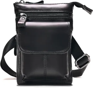 Genuine Leather Brown Small Messenger Sling Shoulder Satchel Waist Bag Pack for Men Women Outdoor Travel Business