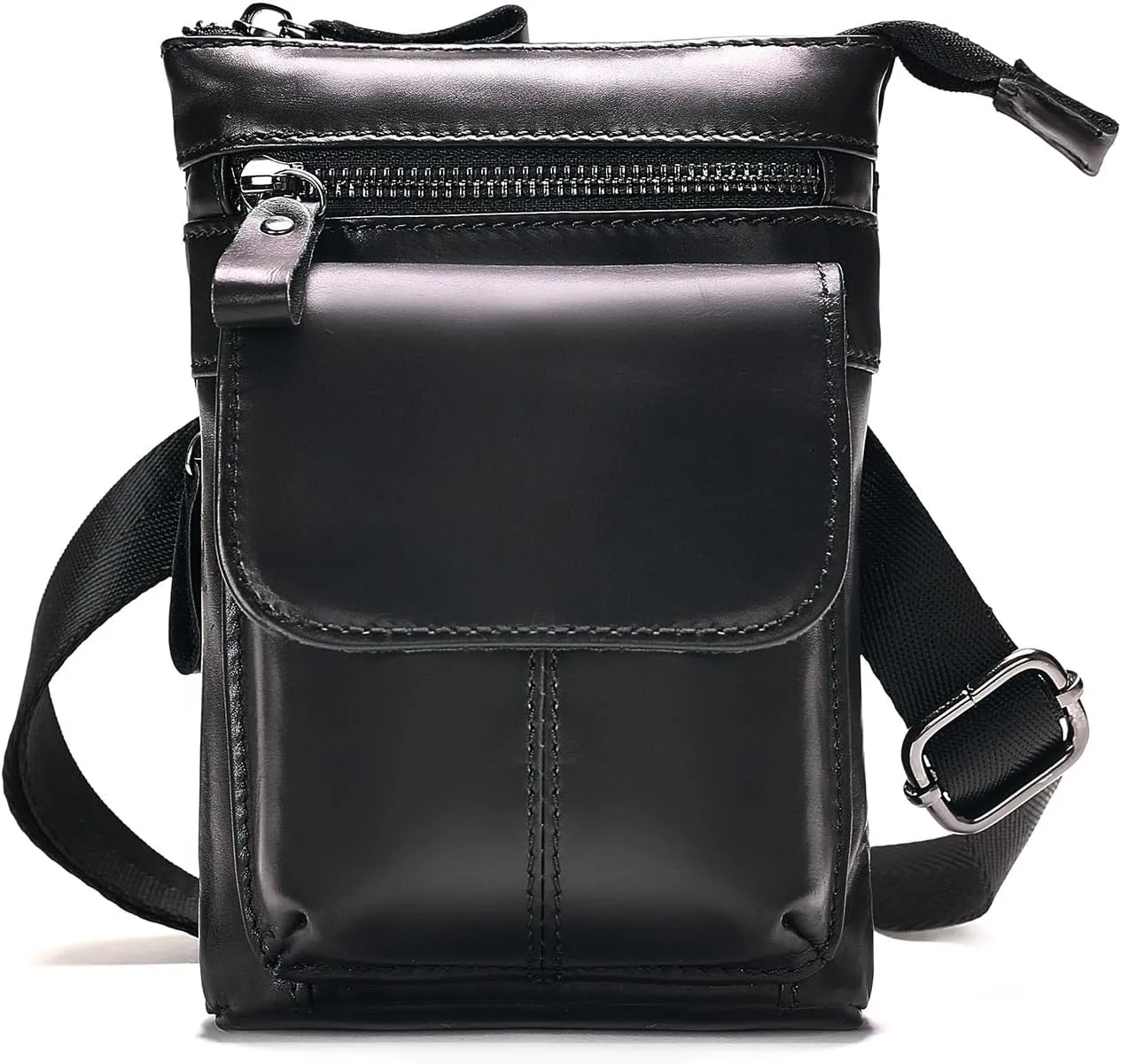 Genuine Leather Brown Small Messenger Sling Shoulder Satchel Waist Bag Pack for Men Women Outdoor Travel Business