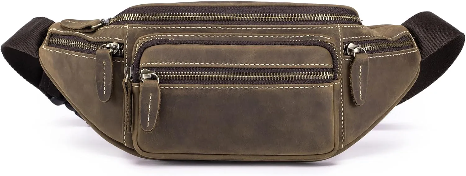 Genuine Leather Fanny Pack Waist Bag for Men Women Hip Bum Bag Travel Pouch Sling Bag Crossbody Chest Bags Shoulder Daypack Multiple Pockets Waist Pack Deep Brown