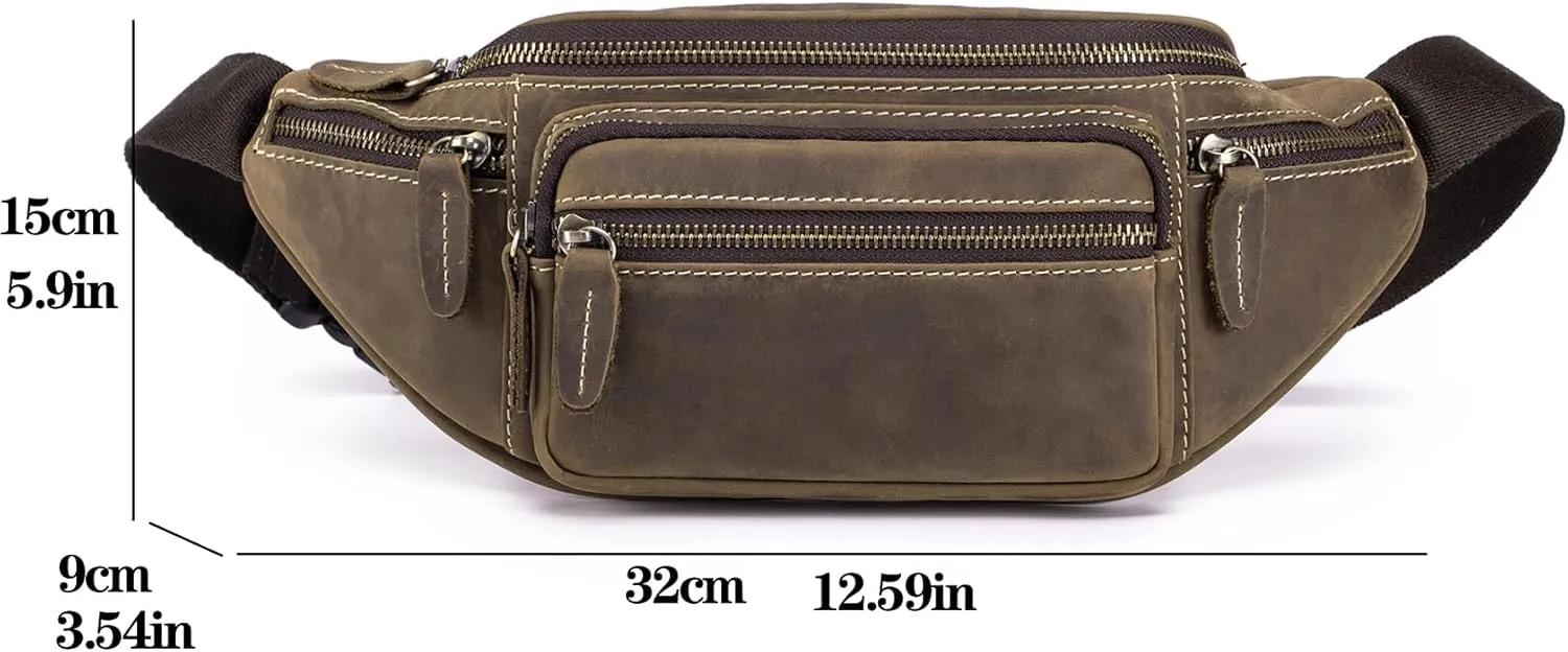 Genuine Leather Fanny Pack Waist Bag for Men Women Hip Bum Bag Travel Pouch Sling Bag Crossbody Chest Bags Shoulder Daypack Multiple Pockets Waist Pack Deep Brown