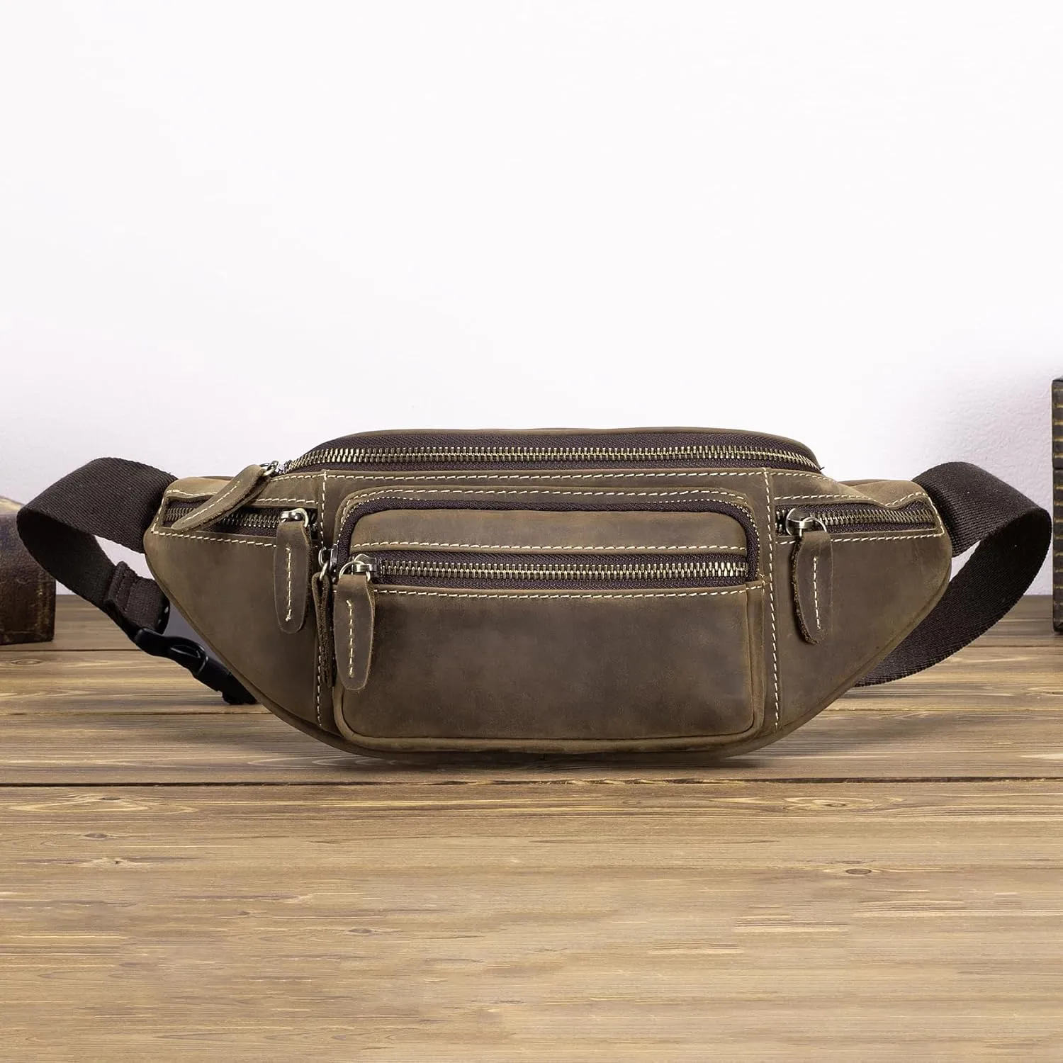Genuine Leather Fanny Pack Waist Bag for Men Women Hip Bum Bag Travel Pouch Sling Bag Crossbody Chest Bags Shoulder Daypack Multiple Pockets Waist Pack Deep Brown
