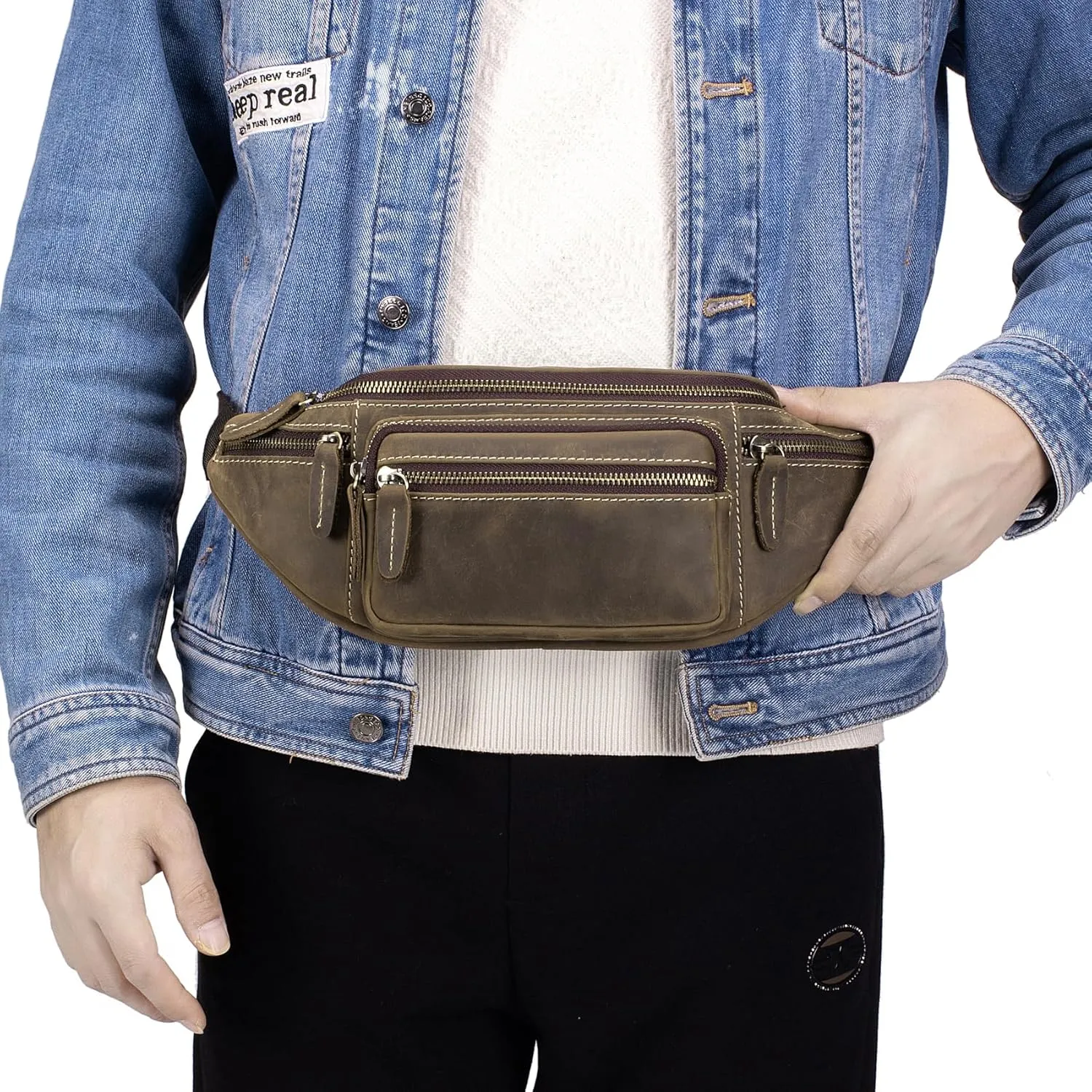 Genuine Leather Fanny Pack Waist Bag for Men Women Hip Bum Bag Travel Pouch Sling Bag Crossbody Chest Bags Shoulder Daypack Multiple Pockets Waist Pack Deep Brown