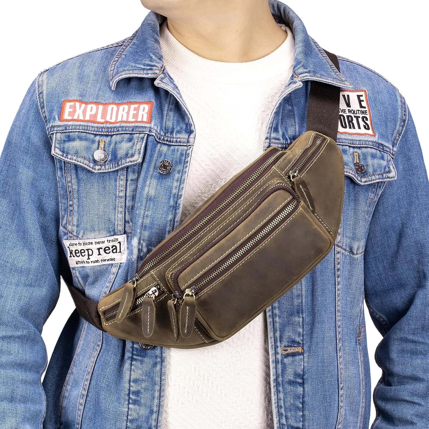 Genuine Leather Fanny Pack Waist Bag for Men Women Hip Bum Bag Travel Pouch Sling Bag Crossbody Chest Bags Shoulder Daypack Multiple Pockets Waist Pack Deep Brown