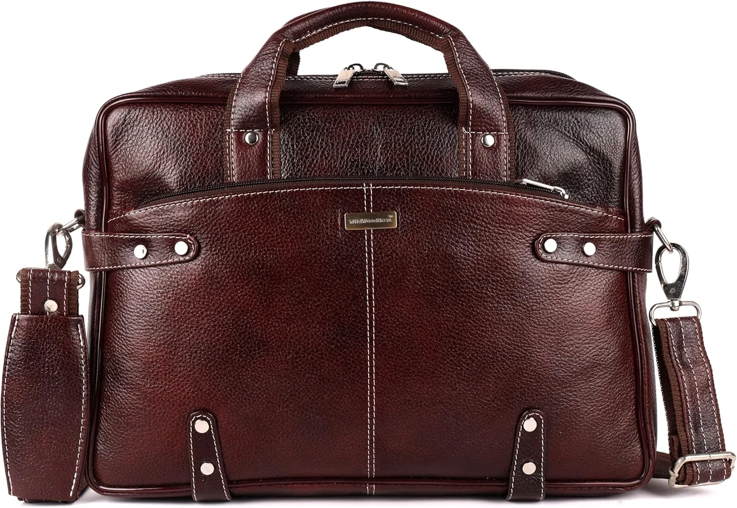 Genuine Leather Laptop Bag – Premium Full-Grain Leather, Padded Laptop Compartment, Multiple Pockets, Adjustable Strap, Stylish & Durable for Work & Travel(Dark Brown)