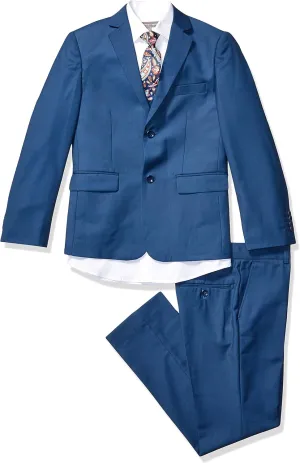 Geoffrey Beene Boy's Modern Fit 5-Piece (Jacket Vest Trousers Shirt Tie) Notch Lapel Suit Set - Colors