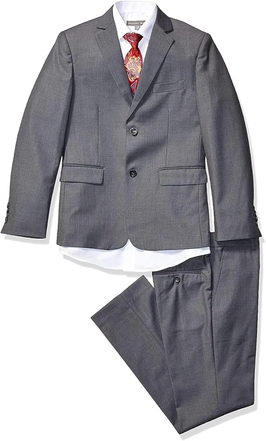 Geoffrey Beene Boy's Modern Fit 5-Piece (Jacket Vest Trousers Shirt Tie) Notch Lapel Suit Set - Colors