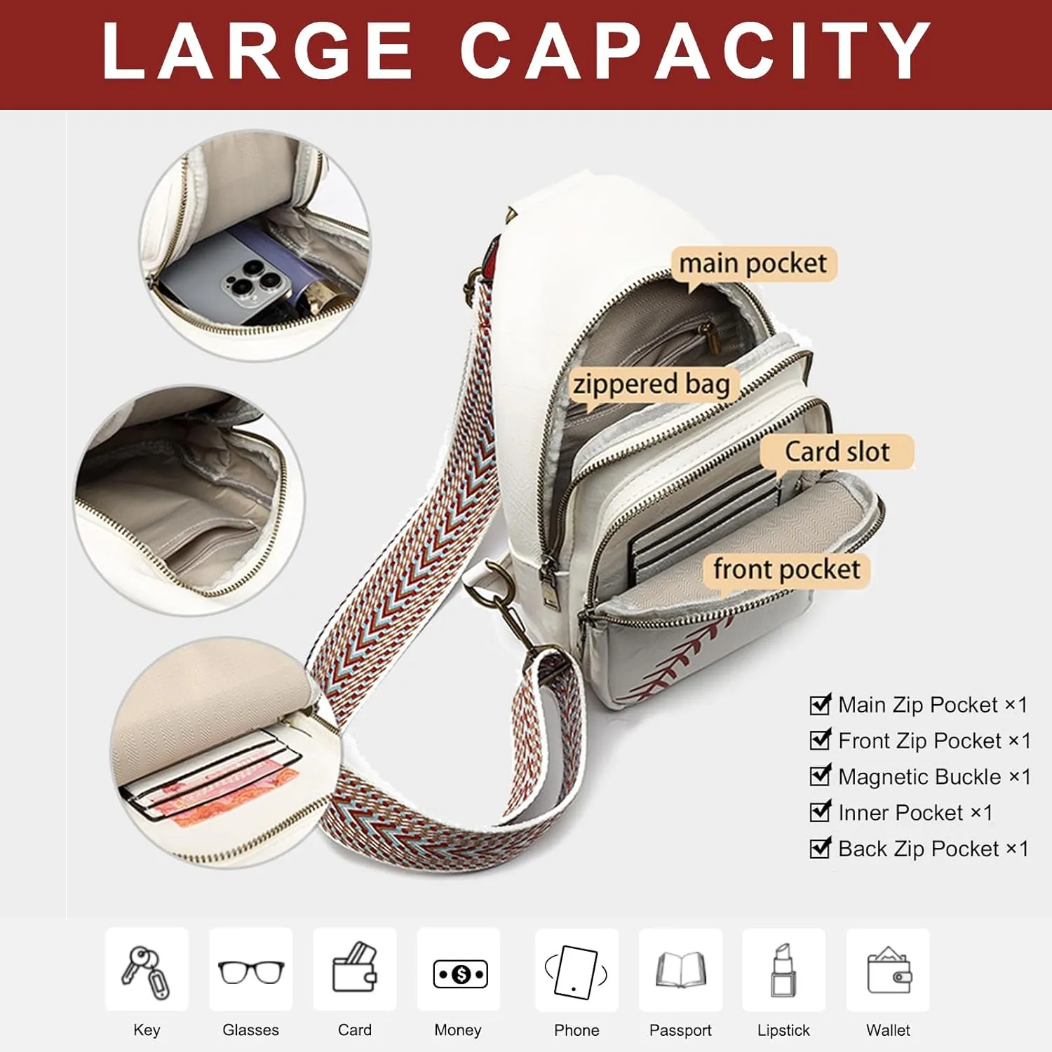 Gifts for Women Mom Christmas Gifts Birthday Small Sling Bag Leather Crossbody Baseball Fanny Packs Waist Pack for Traveling