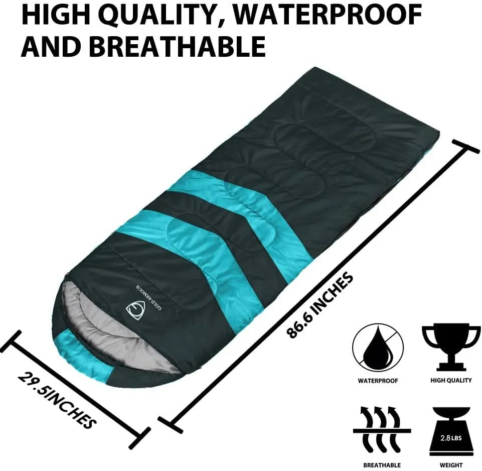 Gold Armour Sleeping Bags for Adults Cold Weather & Warm - Backpacking Camping Sleeping Bag for Kids 10-12, Girls, Boys - Lightweight Compact Camping Essentials Gear Accessories, Right Zipper