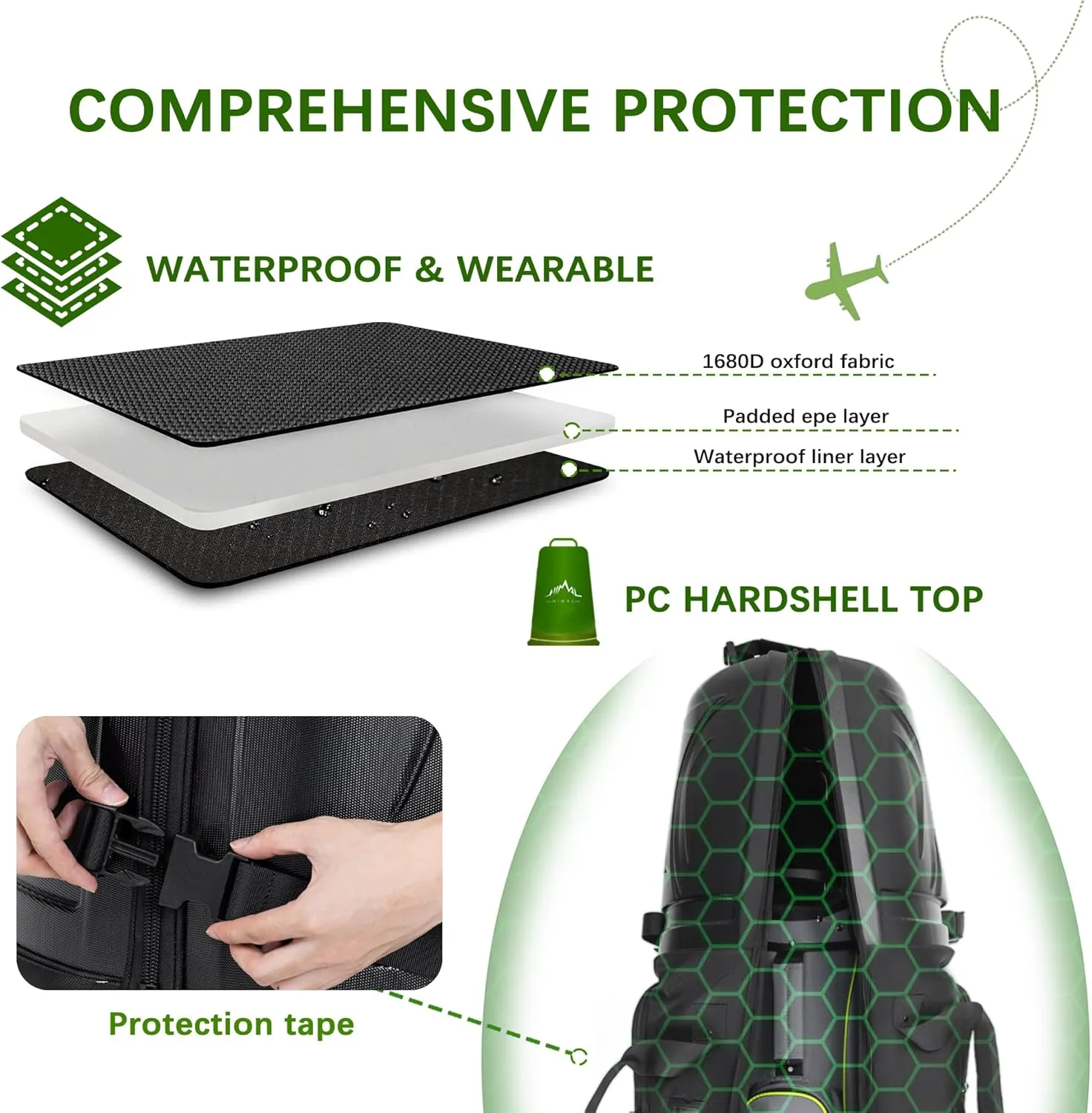 Golf Travel Bag with PC Hard Case Top, 1680D Heavy Duty Oxford Fabric Golf clubs Travel Bags for Airlines with Wheels, Wear-Resistant, Foldable