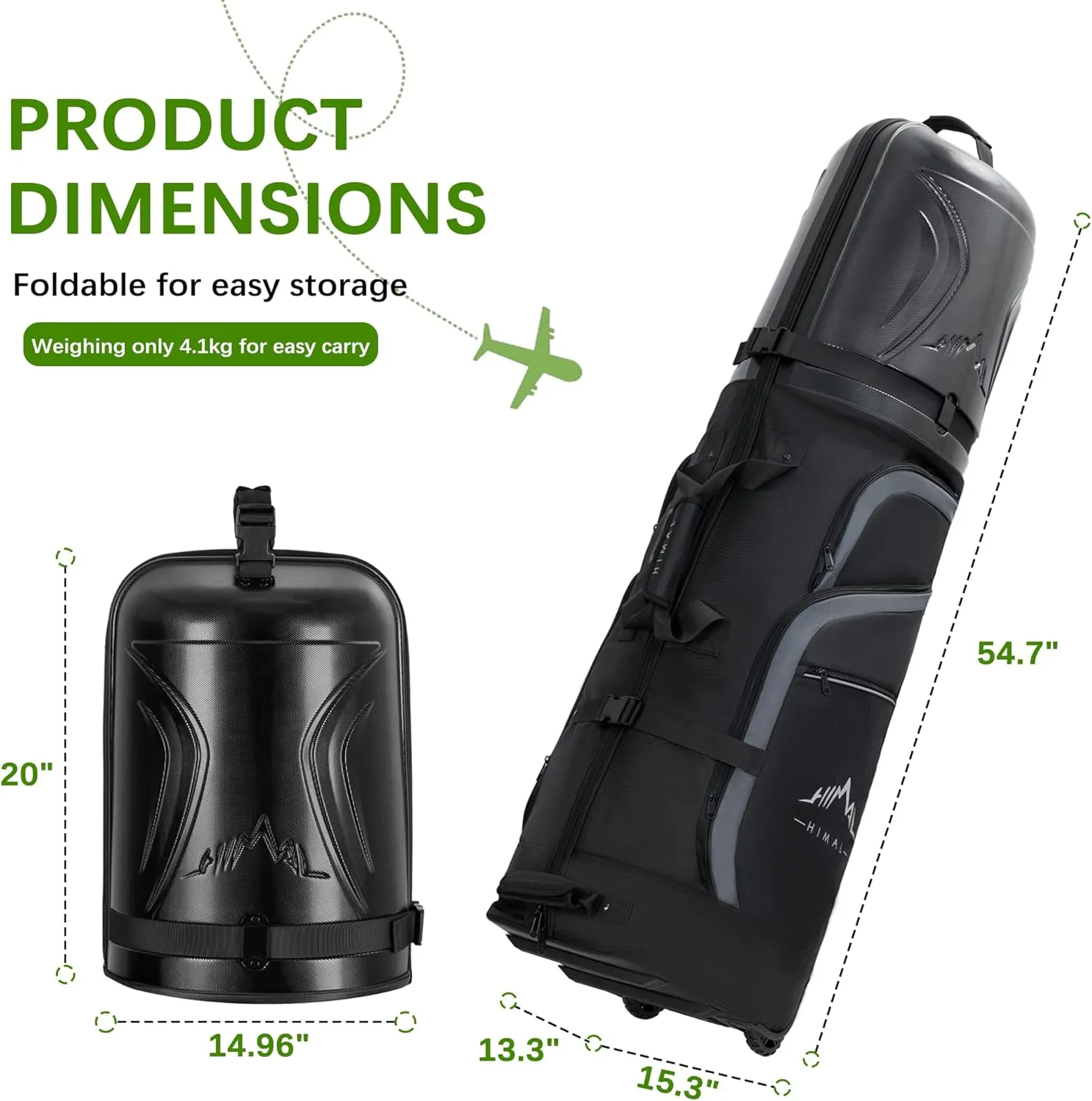 Golf Travel Bag with PC Hard Case Top, 1680D Heavy Duty Oxford Fabric Golf clubs Travel Bags for Airlines with Wheels, Wear-Resistant, Foldable