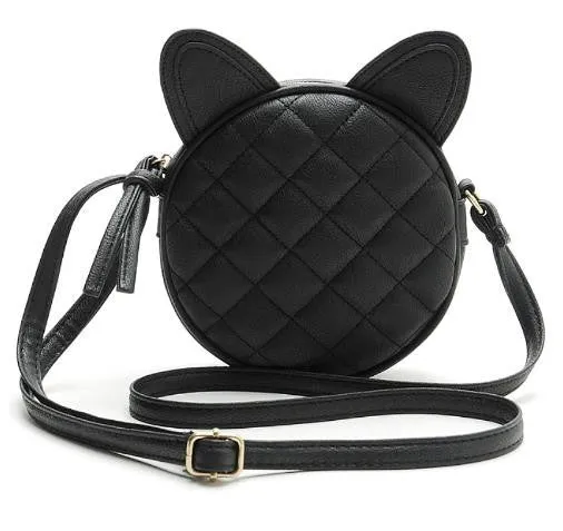 Good Quality Leather Mini Women Messenger Bag Circle Crossbody Bags Cat Ear Shoulder Bag Famous Brand Women Handbag Round Purses