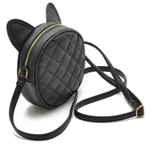 Good Quality Leather Mini Women Messenger Bag Circle Crossbody Bags Cat Ear Shoulder Bag Famous Brand Women Handbag Round Purses