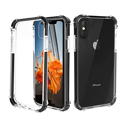 GPFILE Clear iPhone Xs Case, iPhone X/XS Protective Case Cover [4 Reinforced Corners] Shockproof Case with Air Cushion Bumper for iPhone X/XS 5.8" 2018 Clear-Black