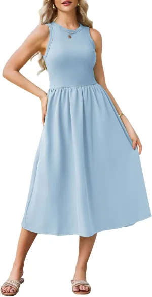 GRACE KARIN Womens Summer Dress Sleeveless Tank Dress Boho Casual Beach Vacation A Line Midi Dress with Pockets
