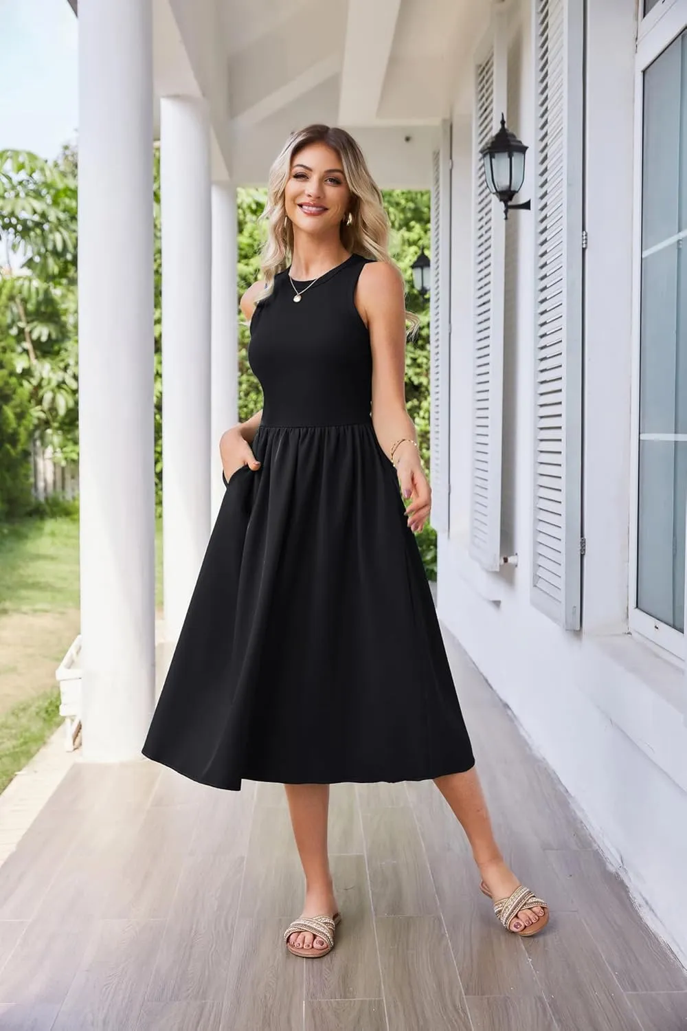 GRACE KARIN Womens Summer Dress Sleeveless Tank Dress Boho Casual Beach Vacation A Line Midi Dress with Pockets