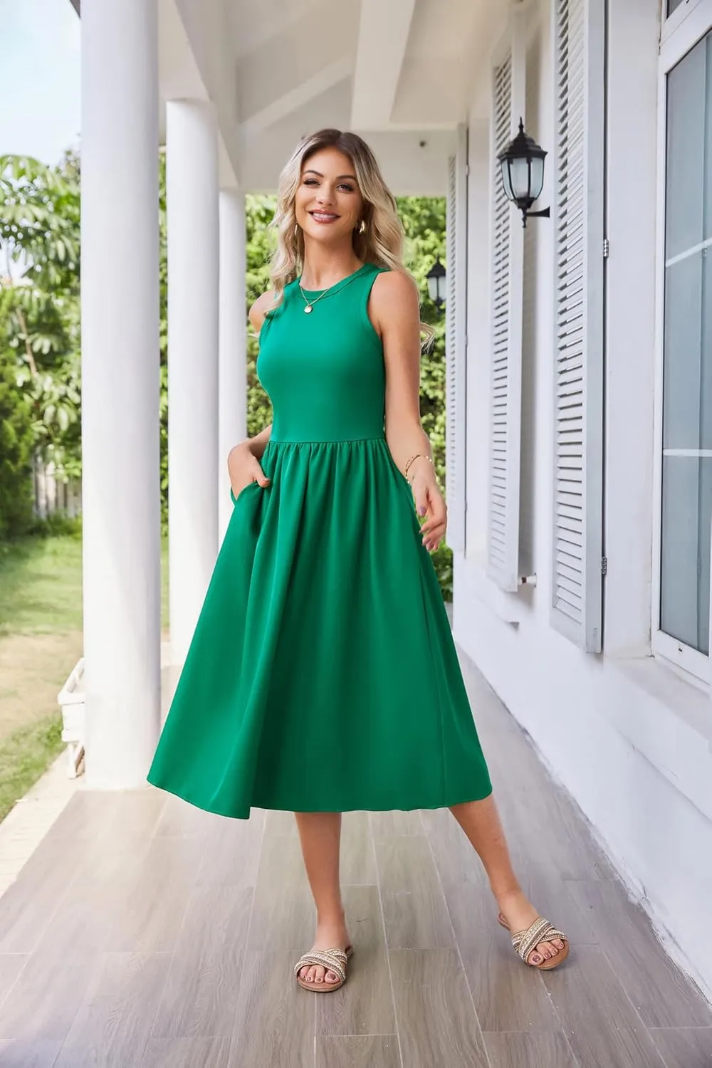 GRACE KARIN Womens Summer Dress Sleeveless Tank Dress Boho Casual Beach Vacation A Line Midi Dress with Pockets