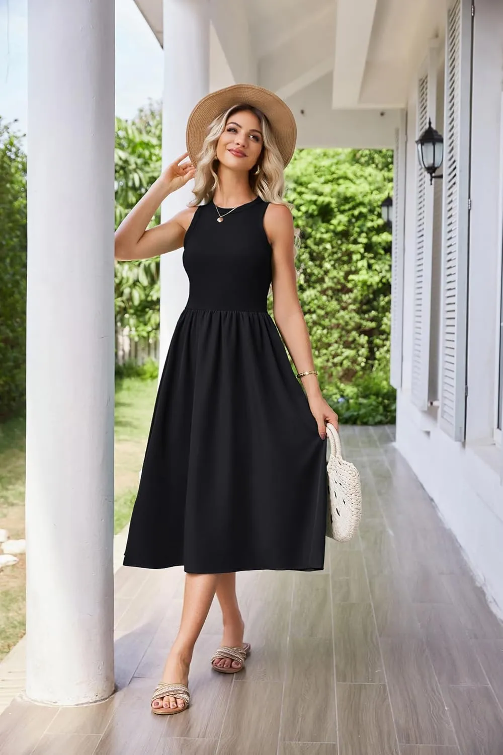 GRACE KARIN Womens Summer Dress Sleeveless Tank Dress Boho Casual Beach Vacation A Line Midi Dress with Pockets