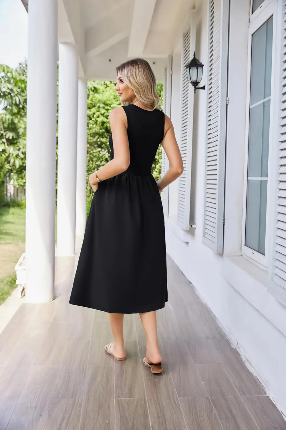 GRACE KARIN Womens Summer Dress Sleeveless Tank Dress Boho Casual Beach Vacation A Line Midi Dress with Pockets
