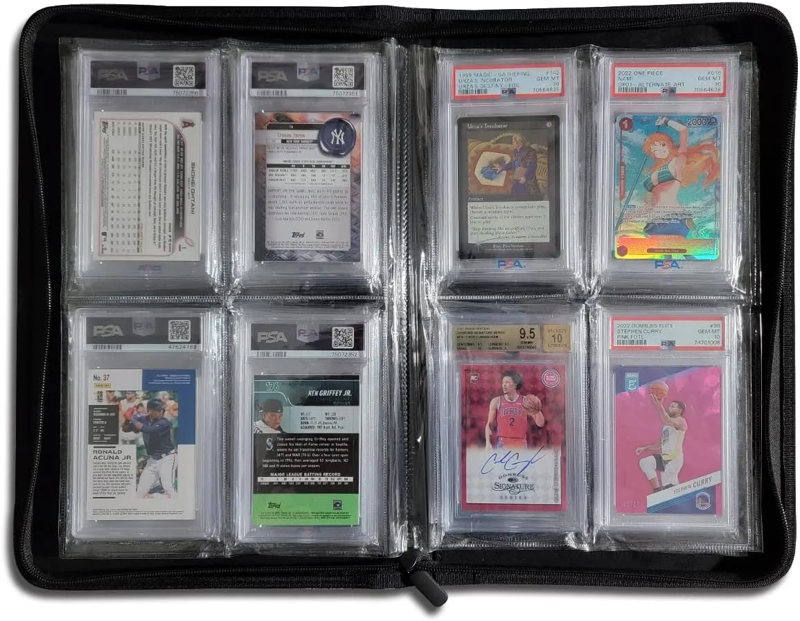 Graded Card Binder | 4 Pocket Slab Binder | 24 Total Pockets | Standard Graded Cards | PSA BGS SGC | Black