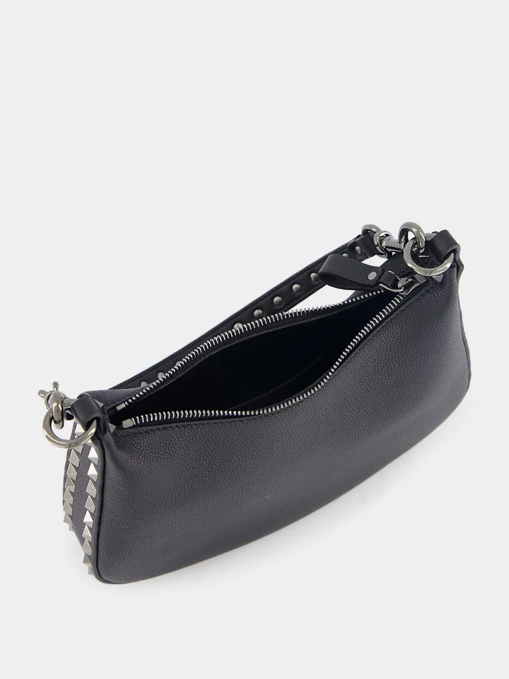 Grain Leather Small Hobo Rockstud Bag
