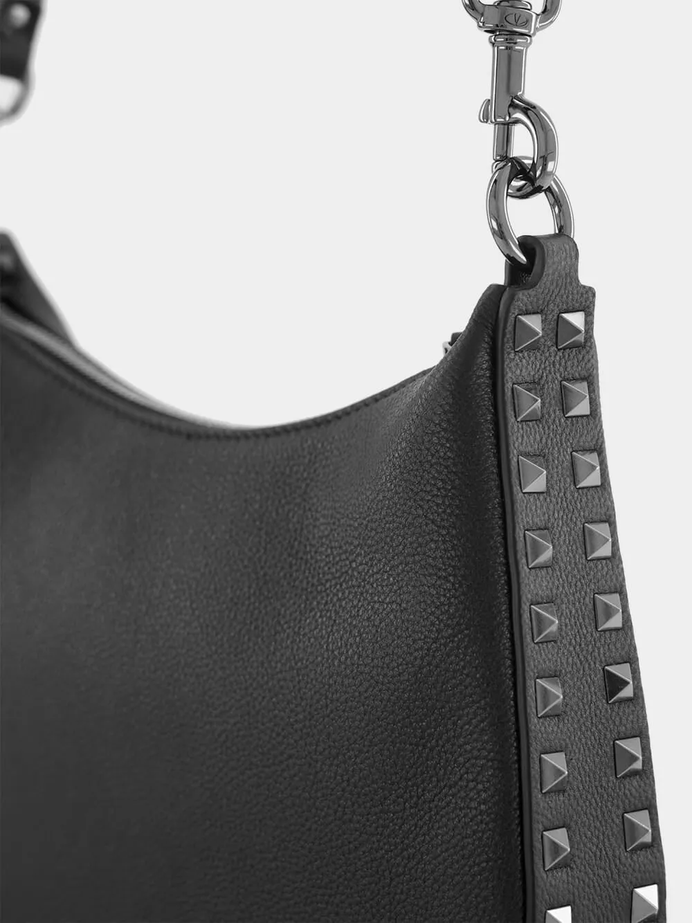 Grain Leather Small Hobo Rockstud Bag