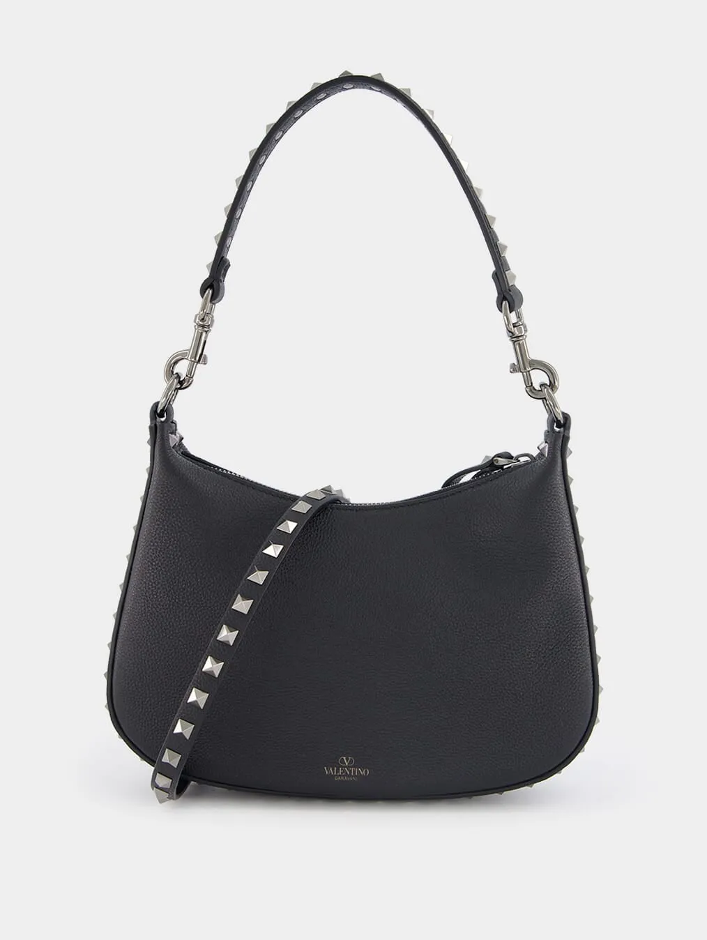 Grain Leather Small Hobo Rockstud Bag