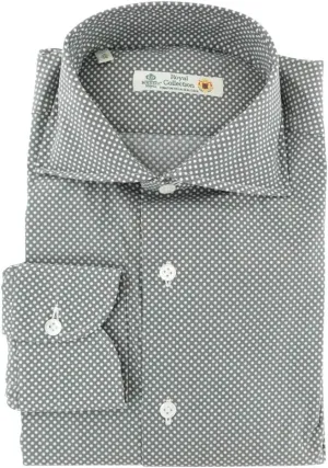 Green Polka Dots Button Down Spread Collar Cotton Blend Slim Fit Dress Shirt, Size Medium 15.5