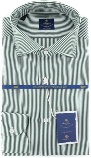 Green Stripes Button Down Cutaway Collar Cotton Slim Fit Dress Shirt, Size x-Large 17
