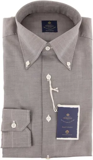 Grey Solid Button-Down Collar Cotton Slim Fit Dress Shirt, Size x-Small 15