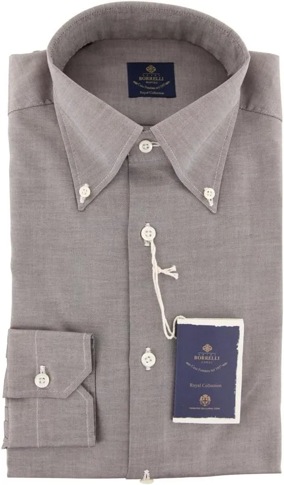 Grey Solid Button-Down Collar Cotton Slim Fit Dress Shirt, Size x-Small 15