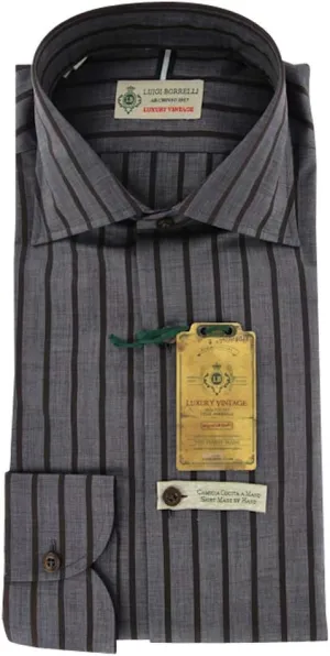Grey Stripes Button Down Spread Collar Cotton Slim Fit Dress Shirt, Size Large 16.5