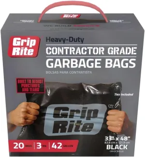 Grip Rite Prime Guard GRHDCBAG20 Grip Rite Heavy Duty 3 Mil Black Contractor Trash Bags 20 per box