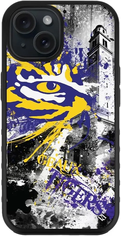 Guard Dog Case Compatible with iPhone 15 Plus - Compatible with MagSafe - Military Grade - Rugged Two Piece Protection - Collegiate Licensed - LSU Tigers - by Paulson Designs