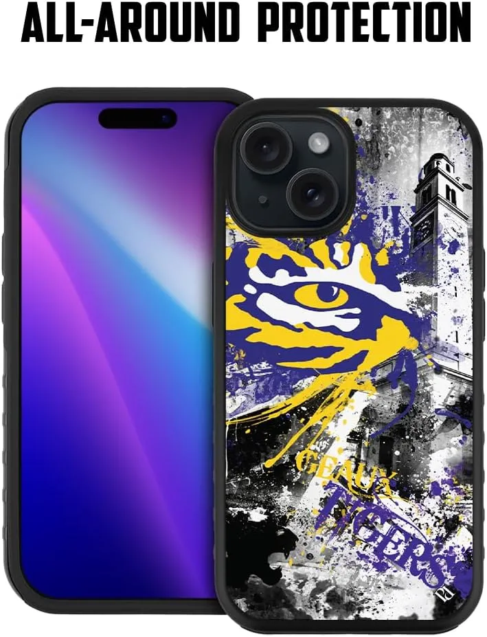 Guard Dog Case Compatible with iPhone 15 Plus - Compatible with MagSafe - Military Grade - Rugged Two Piece Protection - Collegiate Licensed - LSU Tigers - by Paulson Designs