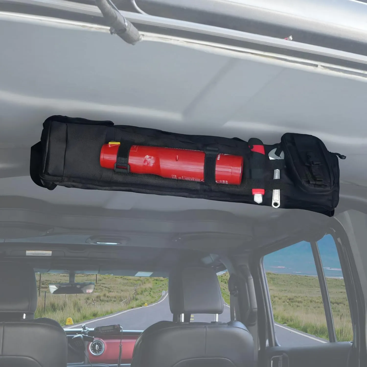 Guina Roll Bar Storage Bag with MOLLE System Compatible with Jeep Wrangler, Ford Bronco, UTV, ATV, SUV – Tactical Multi-Pocket Cargo Organizer, Detachable Pouch, Heavy-Duty 1000D Oxford