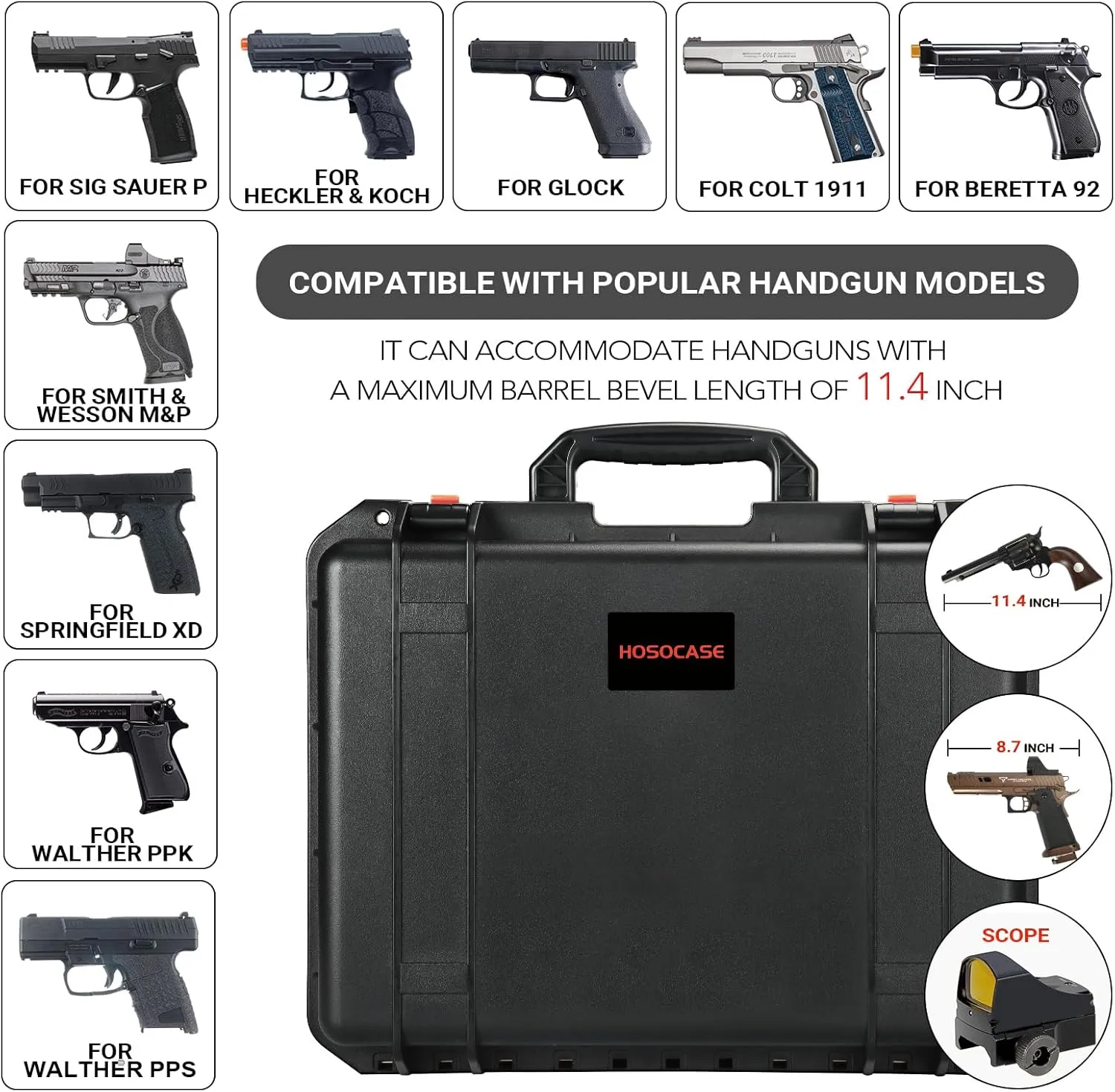 Gun Pistol Case for Mutil Handguns - Holds Multiple Hand Guns Case & Magazines, Pre-cut Waterproof TSA Carrying Case for Pistols, Storage Box for Beretta, for Smith and Wesson, for Glock, for Revolver