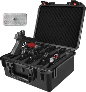 Gun Travel Case for 5 Handguns & Pistols - Organize 5 Pistols & 23 Magazines, Pre-cut DIY Heavy-Duty Gun Storage Box with Desiccant, Waterproof Pistol Storage Cases TSA Approved Firearm Hard Guns Case