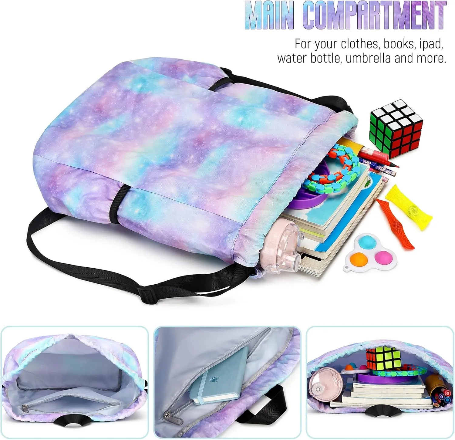 Gym Bag for Girls, Drawstring Sports Bag Lgihtweight Large Travel Coconut Tree Purple