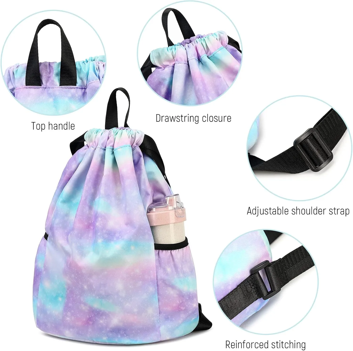 Gym Bag for Girls, Drawstring Sports Bag Lgihtweight Large Travel Coconut Tree Purple