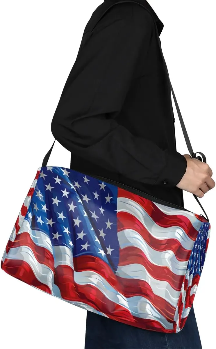 Gym Bags for Men 14.8 Inch Lightweight Carry On Bags for Airplanes Waterproof Duffle Bag for Travel, America Patriotic Stars Patterns