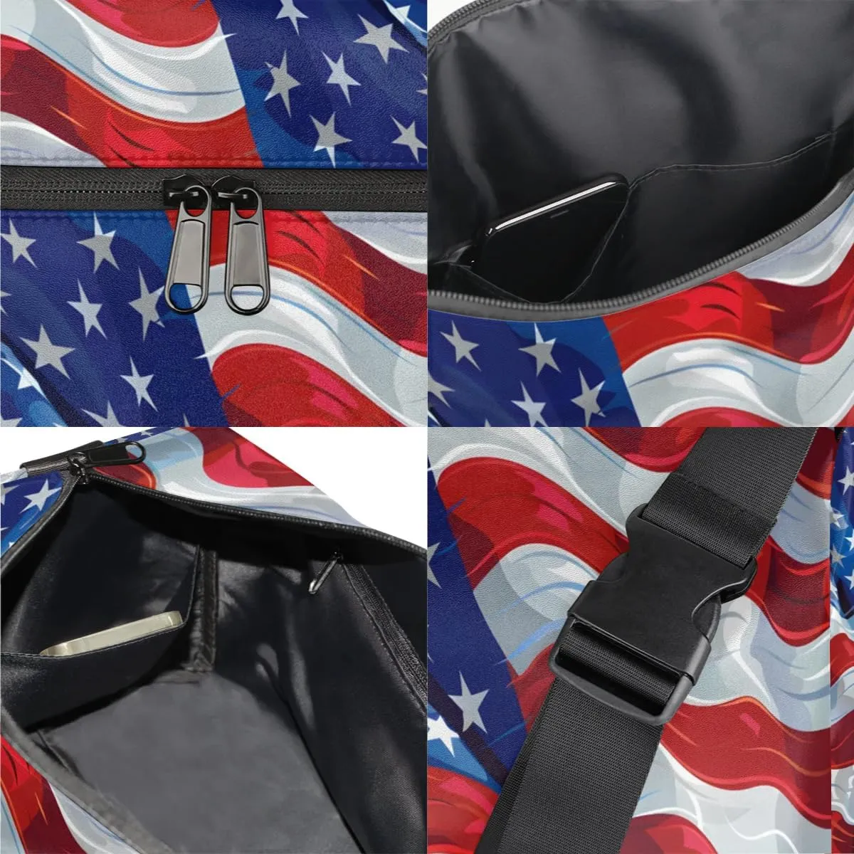 Gym Bags for Men 14.8 Inch Lightweight Carry On Bags for Airplanes Waterproof Duffle Bag for Travel, America Patriotic Stars Patterns