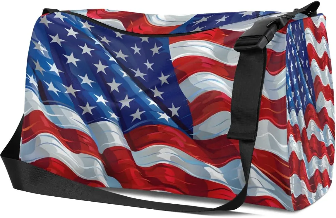 Gym Bags for Men 14.8 Inch Lightweight Carry On Bags for Airplanes Waterproof Duffle Bag for Travel, America Patriotic Stars Patterns