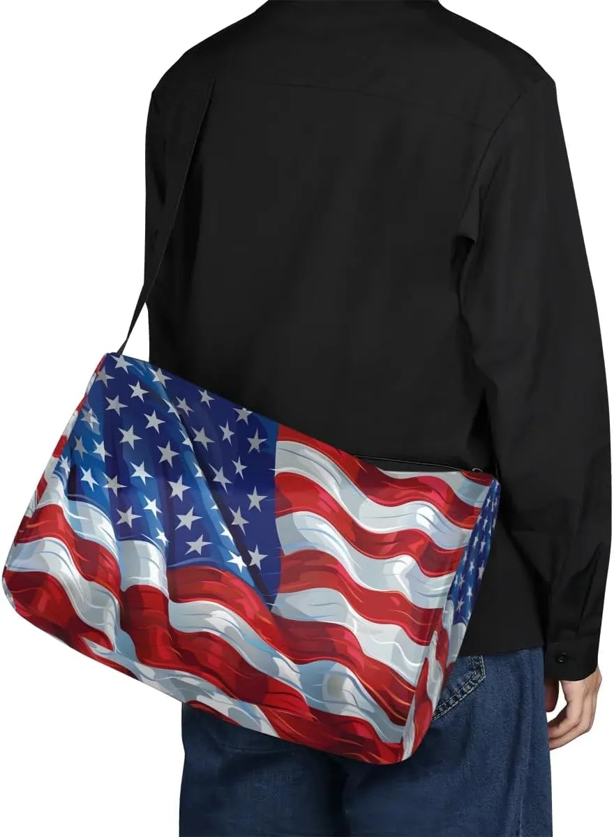 Gym Bags for Men 14.8 Inch Lightweight Carry On Bags for Airplanes Waterproof Duffle Bag for Travel, America Patriotic Stars Patterns