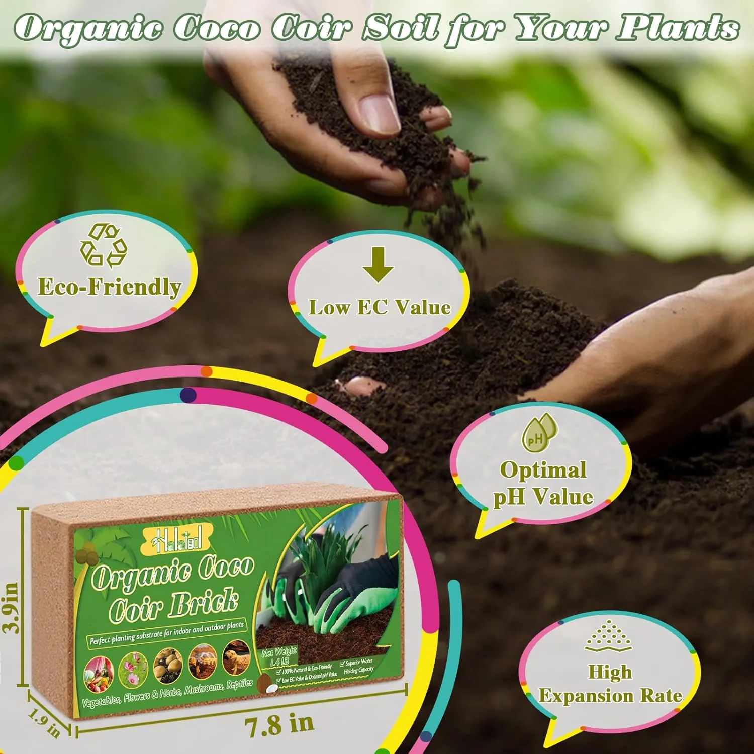 Halatool 1.4LB Coconut Coir Bricks Organic Compressed Coco Coir Brick Nutrient Garden Soil with Low EC & pH Balance Premium Starting Soil Coconut Fiber Substrate for Plants Flowers Reptiles