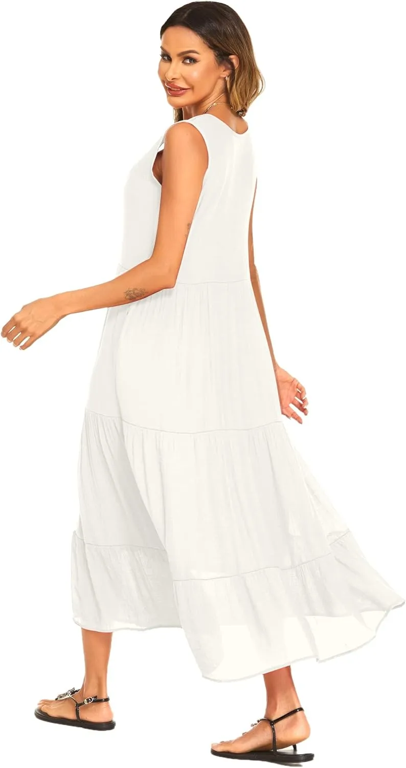 Halife Women's Summer Casual Maxi Dresses Flowy Ruffle Boho Long Dresses with Pockets