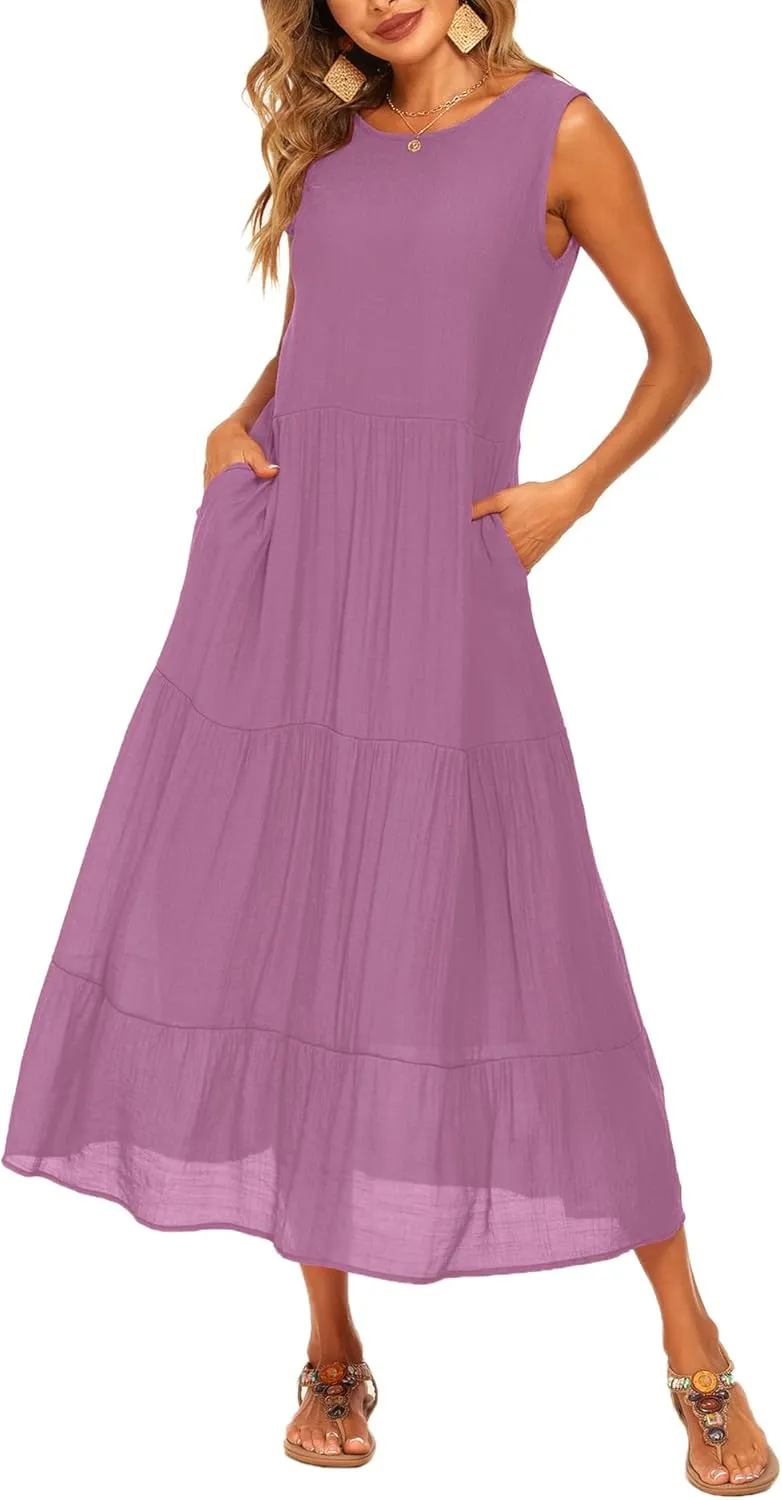 Halife Women's Summer Casual Maxi Dresses Flowy Ruffle Boho Long Dresses with Pockets